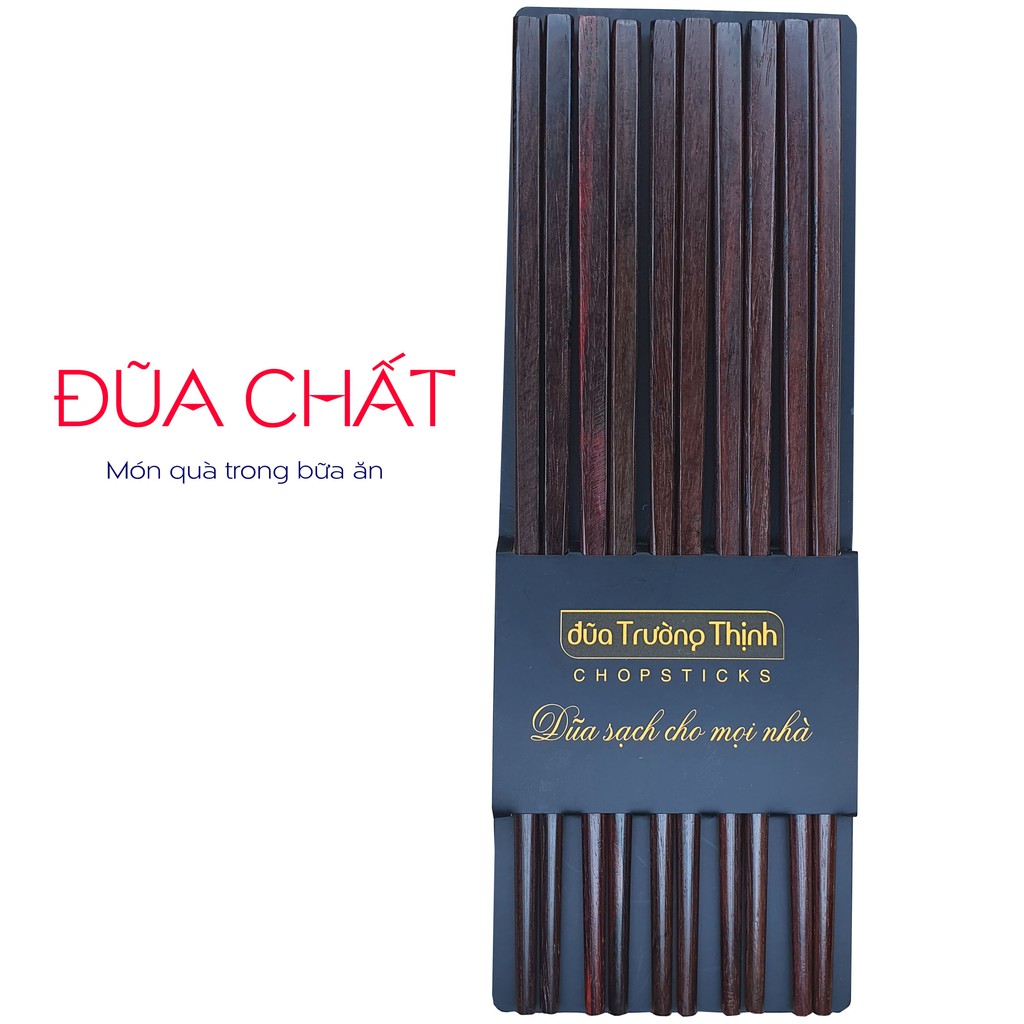 Đũa Gỗ Trắc Cao Cấp Thương Hiệu TRƯỜNG THỊNH - Hộp Màu Đen - 10 Đôi Trơn Vuông.