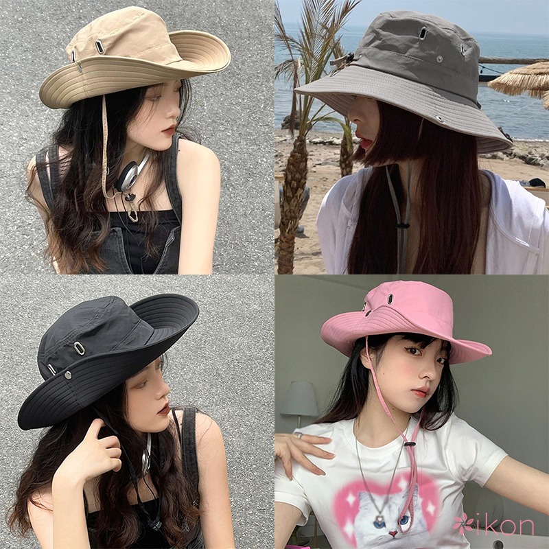 Mũ Bucket Chống Nắng Thoáng Khí Có Dây Rút Phong Cách Hàn Quốc