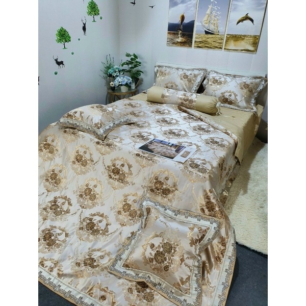 Set Chăn ga gấm lụa 5 món cao cấp, sang trọng