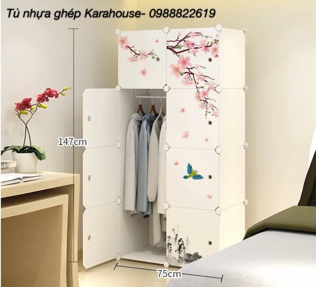 TỦ NHỰA QUẦN ÁO LẮP GHÉP 8 Ô SÂU 47cm. Tặng 1 treo đồ.