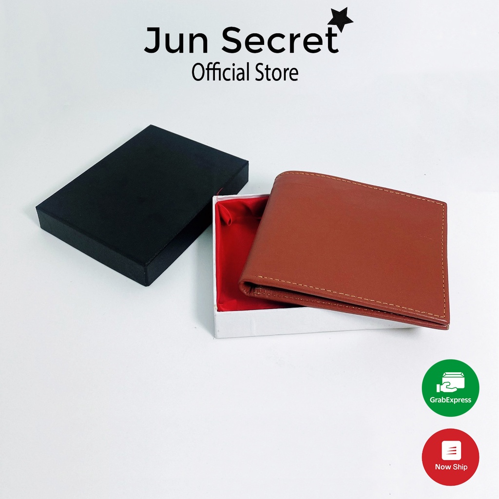 Ví da bò thật cao cấp kiểu khâu kim dáng ngang thương hiệu Jun Secret JSKKN màu nâu dành cho nam