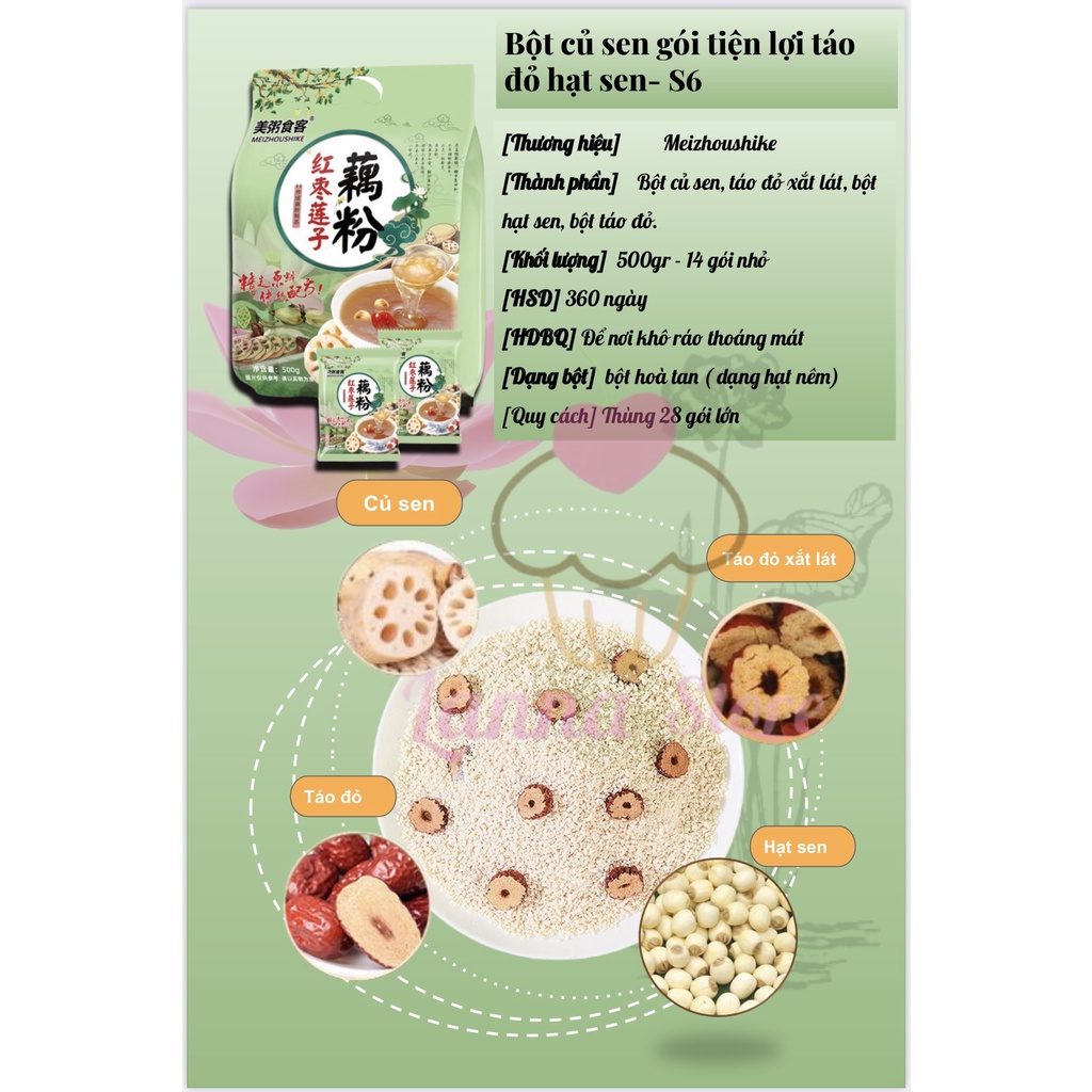 Bột Củ Sen ngũ cốc Mix táo đỏ Ăn Kiêng, Dưỡng Nhan Meizoushike - TÚI XANH 500G