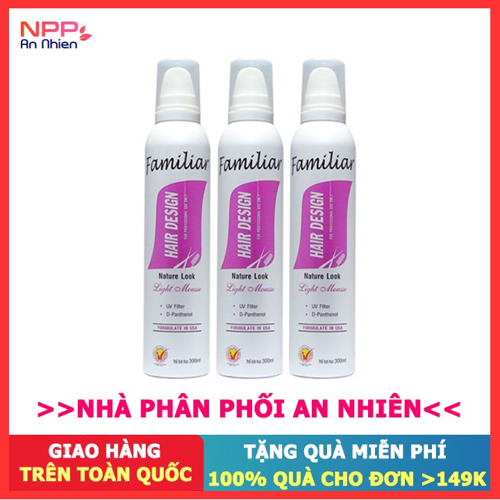 Bộ 3 chai Mousse Tạo Kiểu Tóc Nữ FAMILIAR TRẮNG 250ml Dạng Mềm - Chai Keo Xịt Vuốt Tóc Giữ Nếp cho Nam Nữ - Gôm Xit Tóc