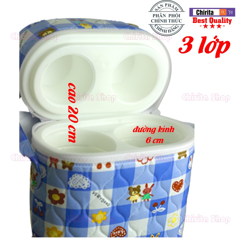 Bình Ủ Sữa Đôi LOẠI 3 LỚP - Túi Giữ Nhiệt Bình Sữa Cao Cấp - Chirita B3LOP (Giao màu ngẫu nhiên)