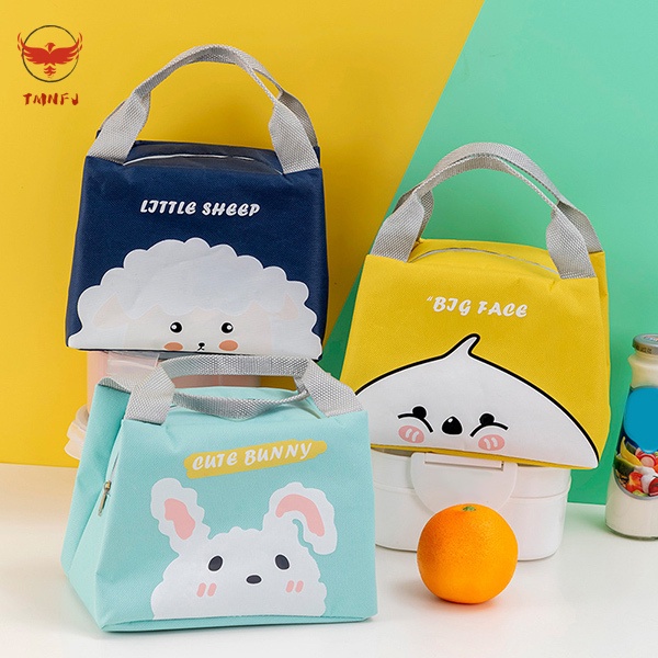 Túi Đựng Hộp Cơm Trưa Giữ Nhiệt Bằng Vải Oxford In Họa Tiết Hoạt Hình Có Khóa Kéo Cho Trẻ Em