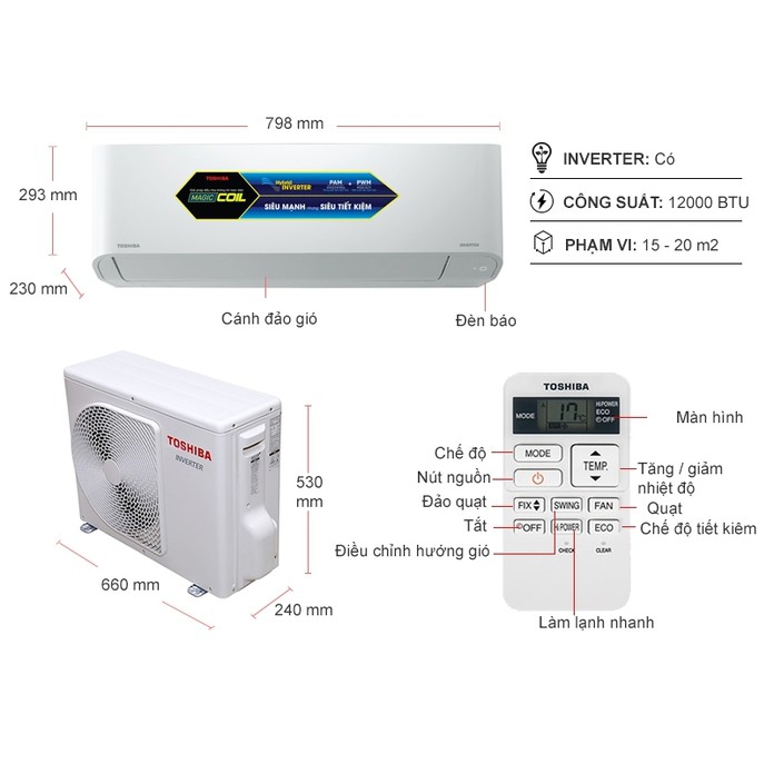 Máy lạnh Toshiba Inverter 1.5 HP RAS-H13C3KCVG-V (Miễn phí giao tại HCM-ngoài tỉnh liên hệ shop)