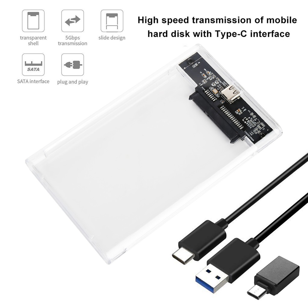 Vỏ Ổ Cứng Ngoài 2.5 Inch Usb 3.1 Type-C Trong Suốt