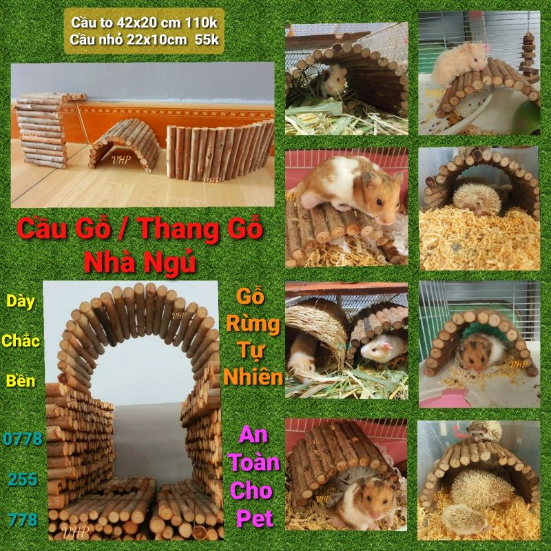 Cầu Gỗ ( Nhà ngủ ) - Thang Gỗ cho Hamster, Nhím, Bọ, Chinchilla, Sóc...