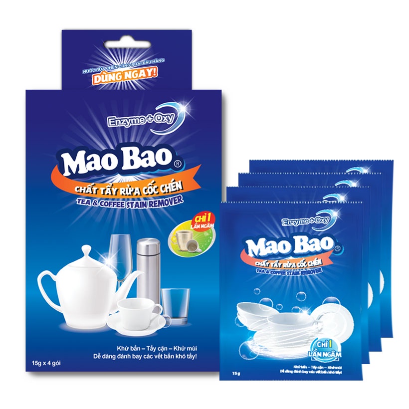 Chất Tẩy Rửa Cốc Chén - Tea &amp; Coffee Stain Remover Mao Bao 15g x 4 gói