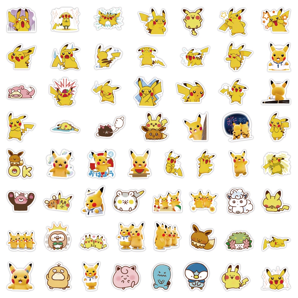 Bộ Sticker hình dán ốp điện thoại cute Pikachu Poke chống nước, dán trang trí laptop, mũ bảo hiểm, vali - Pikapi Pika