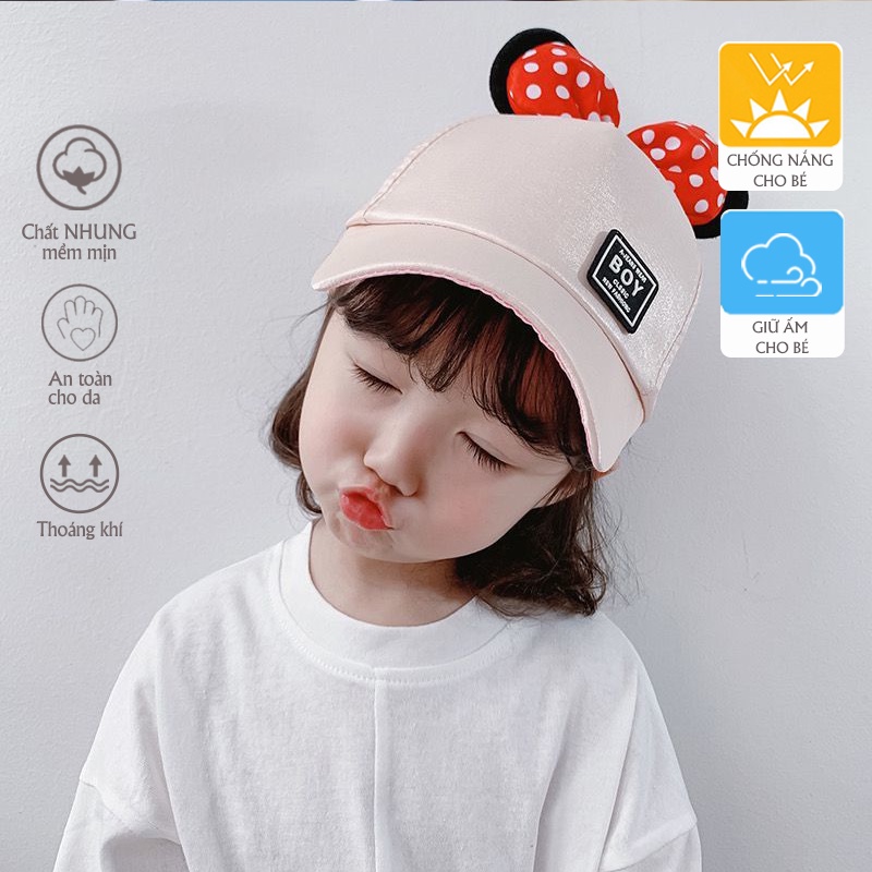 [Tặng kèm cột tóc] Mũ nón lưỡi trai cho bé từ 2-5 tuổi, hoạ tiết nơ 3D dễ thương cao cấp, khoá điều chỉnh tiện lợi HOT
