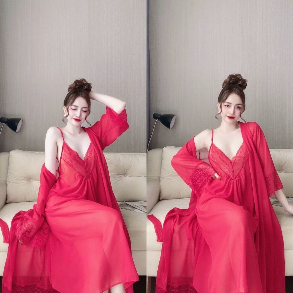 Váy ngủ áo choàng ❣️FREE SHIP❣️ Đầm ngủ sexy lụa Chiffon Chất Siêu Mát Dáng Siêu Xinh <80kg | BigBuy360 - bigbuy360.vn
