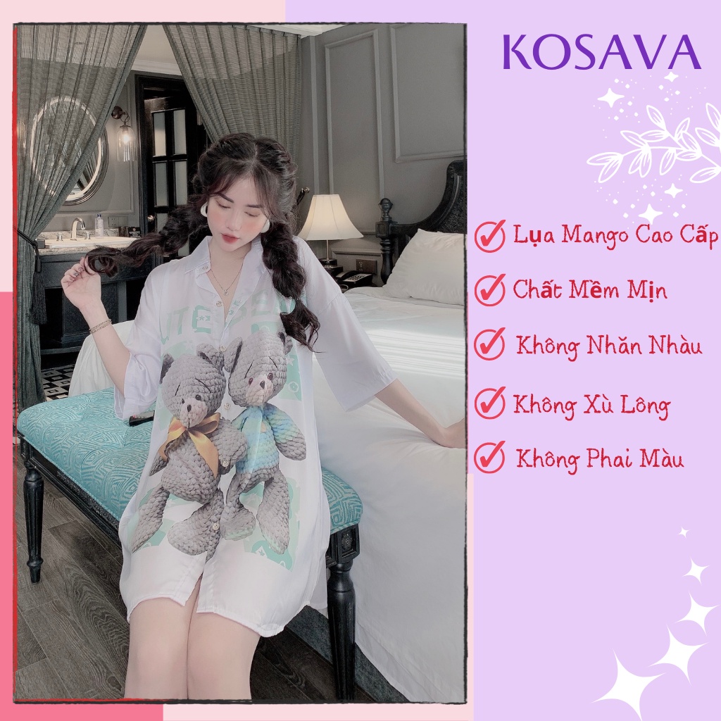 Đồ Ngủ Nữ váy ngủ lụa sơmi chất liệu satin thiết kế hình dễ thương KOSAVA