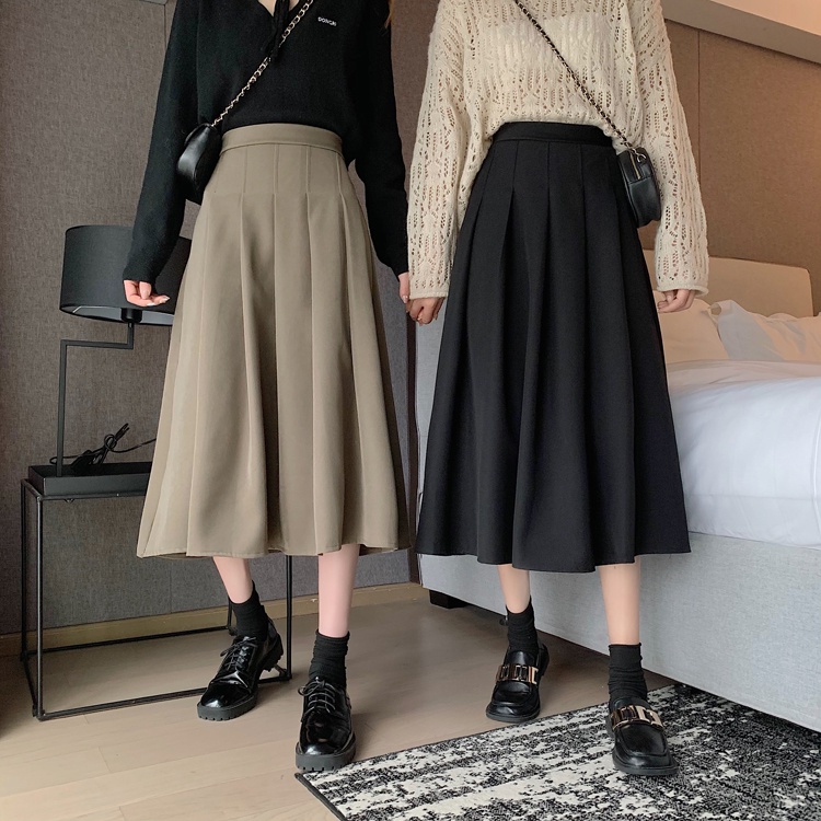 SUXI Chân Váy Chữ A Lưng Cao Màu Sắc Đơn Giản Thời Trang Cho Nữ