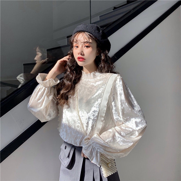 Áo sơ mi dài tay cổ đứng thiết kế mới thời trang theo phong cách hàn quốc dành cho nữ