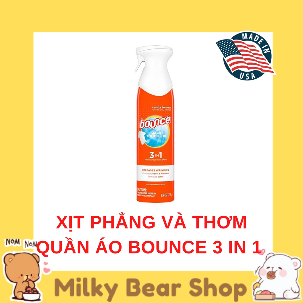 [MỸ] XỊT PHẲNG VÀ THƠM QUẦN ÁO BOUNCE 3 IN 1 CHAI 275G