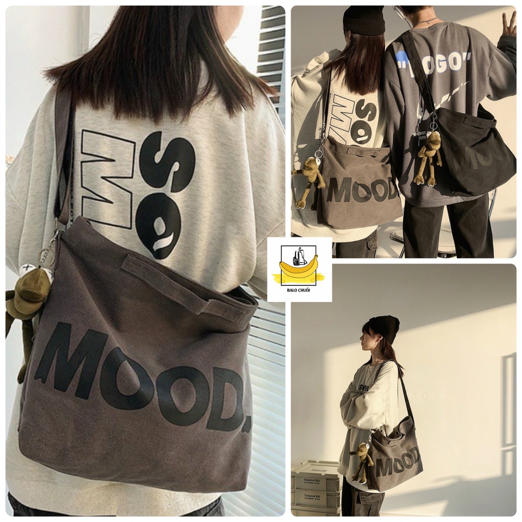 TÚI TOTE ĐEO CHÉO NAM NỮ MOOD VẢI CANVAS PHONG CÁCH ULZZANG UNISEX