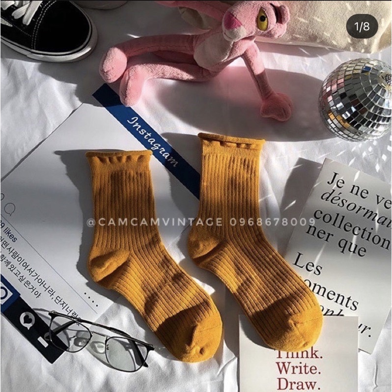 Tất cổ cao nữ vớ trơn cao cổ Nam - Nữ tất vớ vintage Basic Unisex 9 màu Korea Socks