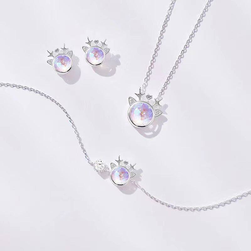 Bộ Trang Sức Vòng Cổ + Bông Tai + Vòng Tay Hình Hươu Cao Cổ Đính Đá Mặt Trăng Thời Trang Ngọt Ngào Cho Nữ