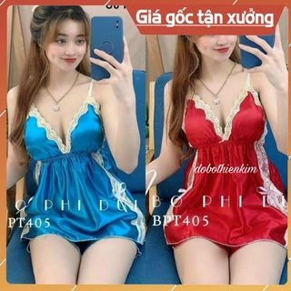 Đồ bộ ngủ phi lụa sexy có mút viền ren, đồ ngủ có ren chạy viền giá rẻ hàng đẹp