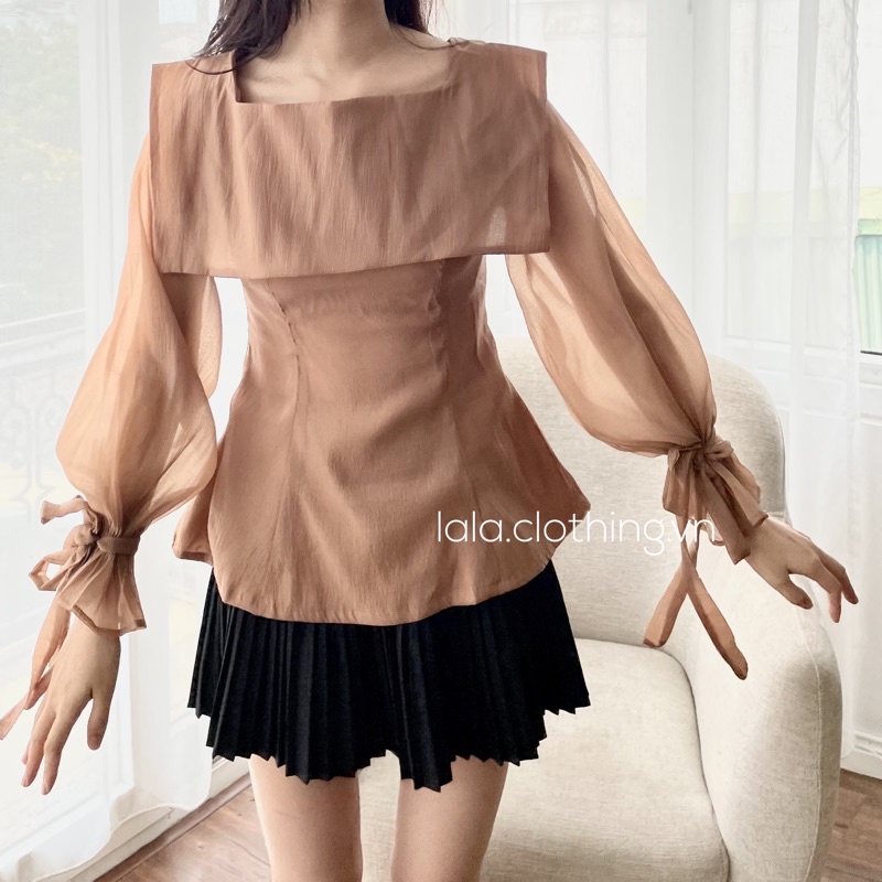 Lala.clothing Áo sơ mi tơ vạt thủy thủ chiết eo M
