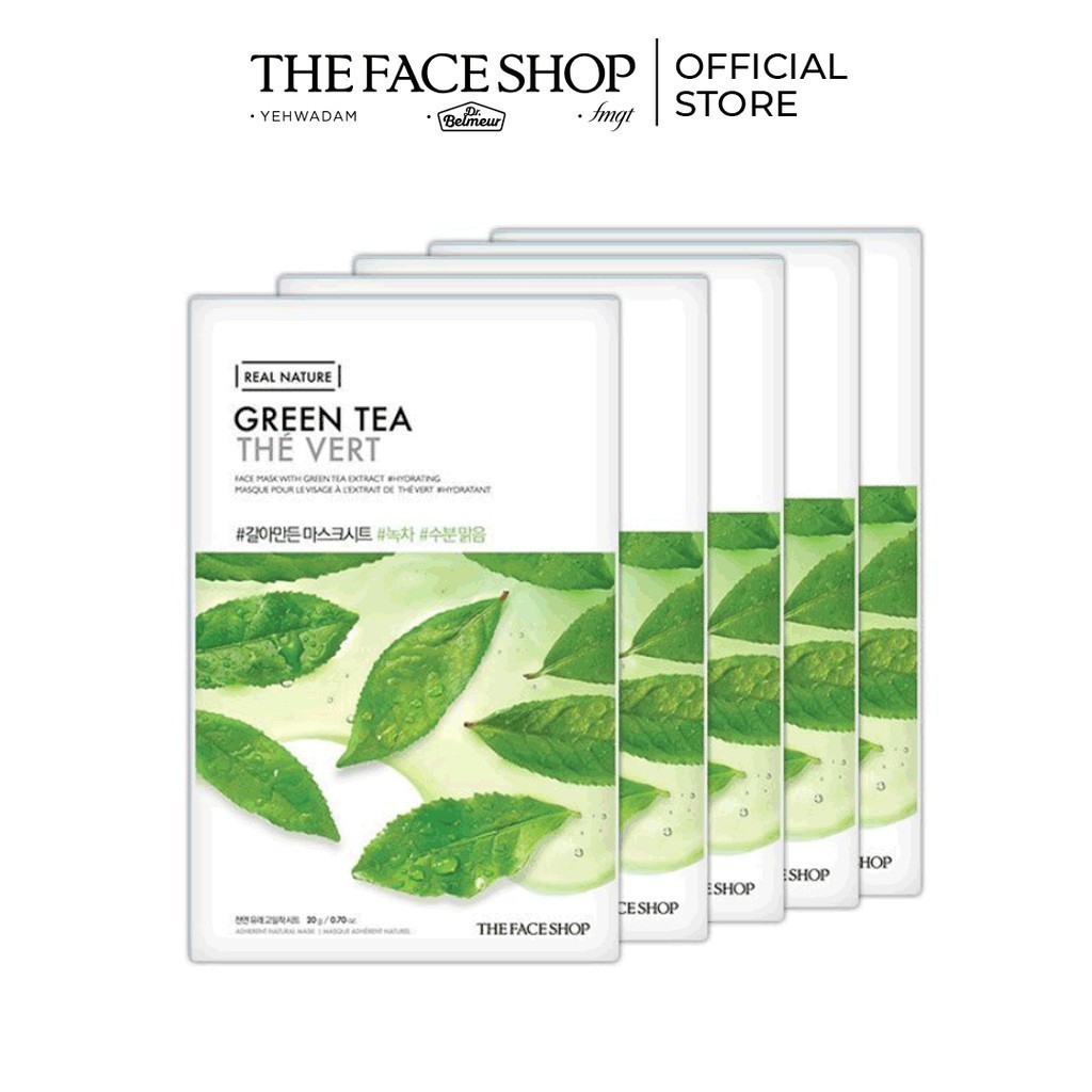 Bộ Mặt Nạ Giấy Thanh Lọc Da TheFaceShop Real Nature Green Tea Face Mask (5 Miếngx20g)