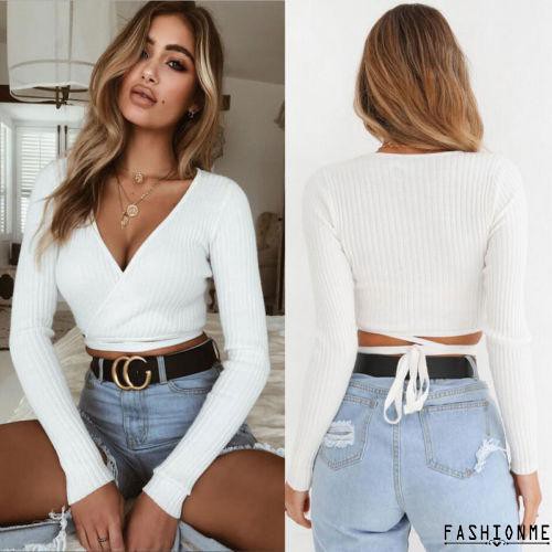 ღ𝓂ℰSexy Women Ladies Long Sleeve Tops Deep V T-Shirt Casual Blouse | BigBuy360 - bigbuy360.vn