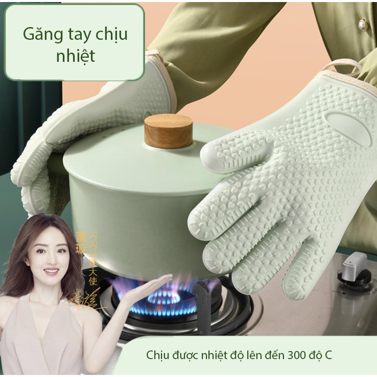 Găng tay silicon ☘ 𝑭𝑹𝑬𝑬 𝑺𝑯𝑰𝑷 ☘ Găng tay nấu ăn silicon chịu nhiệt tốt, chống trơn trượt màu xanh mint xinh xắn