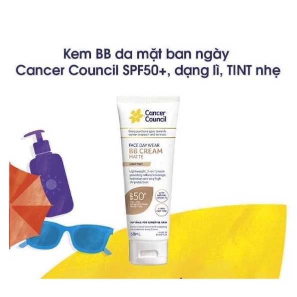 Kem chống nắng Cancer Council - BB Cream 3 trong 1 SPF50+/PA++++ 50ml