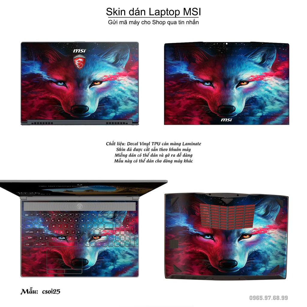 Skin dán Laptop MSI in hình sói tuyết (inbox mã máy cho Shop)