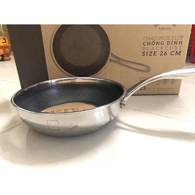 Chảo Chống Dính Fivestar Blackcube Sâu 3 đáy đúc liền inox 304 size 16/20/22/24/26/28CM Bảo Hành 5 năm