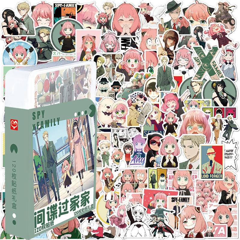 Hộp 120 Hình Dán Anime SPYxFAMILY Loid Forger Anya Forger Yor Forger Cho Điện Thoại / Laptop