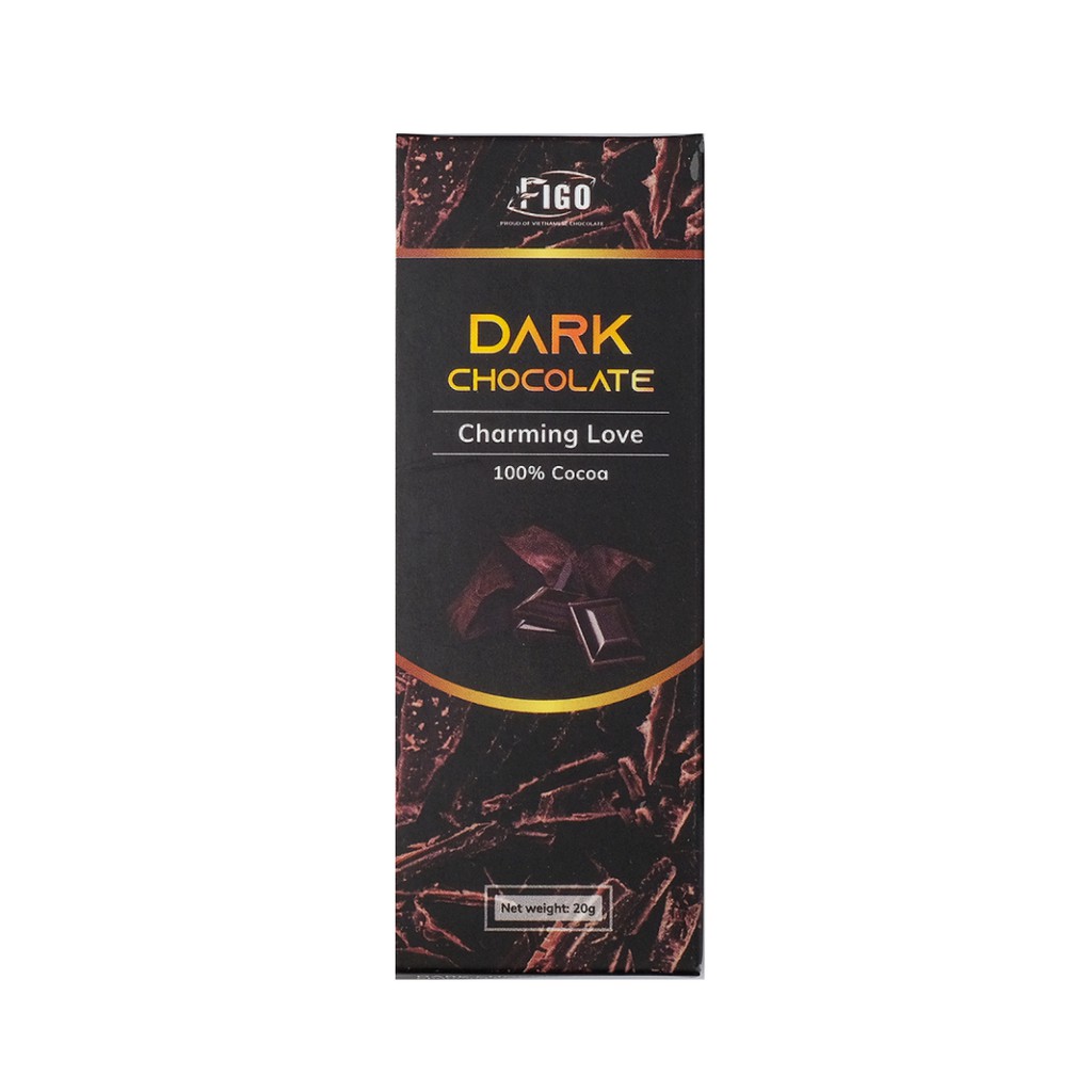 Combo 4 Hộp Dark Chocolate 100% cacao 20g không đường Figo, đồ văn vặt giảm cân, ăn kiêng, keto, healthy