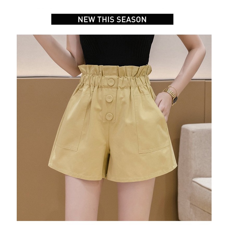 Quần Short Nữ Cạp Nhúm Chất Kaki Ống Rộng Trơn 3 Màu
