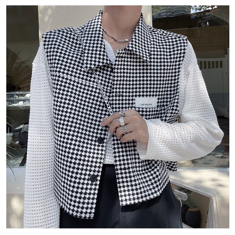Áo Khoác Vest Ngắn Họa Tiết Caro Phong Cách Đường Phố Hàn Quốc Cổ Điển Có 2 Màu Thời Trang