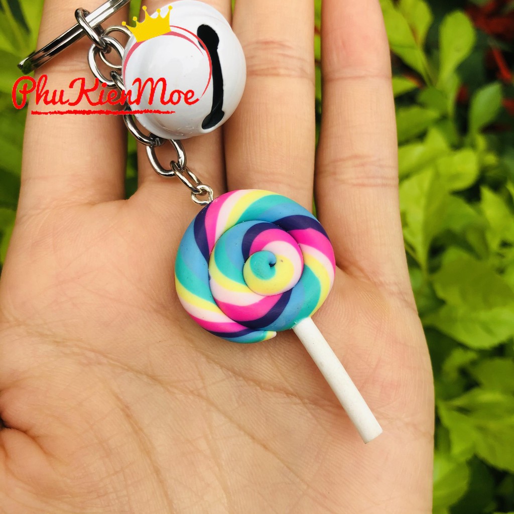 Móc khóa kẹo mút hình lốc xoáy siêu cute nhiều màu handmade
