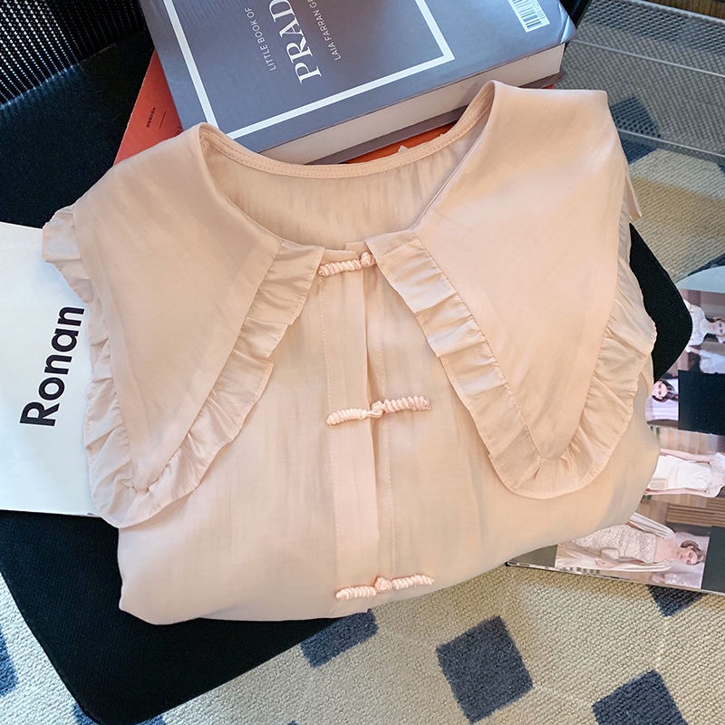 Áo Sơ Mi Chiffon Tay Ngắn Dáng Rộng Cổ Búp Bê Phong Cách Trung Hoa Thời Trang Mùa Hè Mới Cho Nữ
