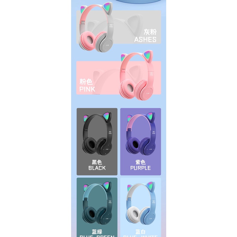 Tai Nghe Bluetooth Tai Mèo P47M Có Đèn LED RGB/Headphone