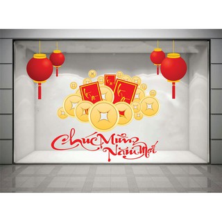 Decal trang trí đồng tiền vàng tết có sẵn keo BINBIN PK614