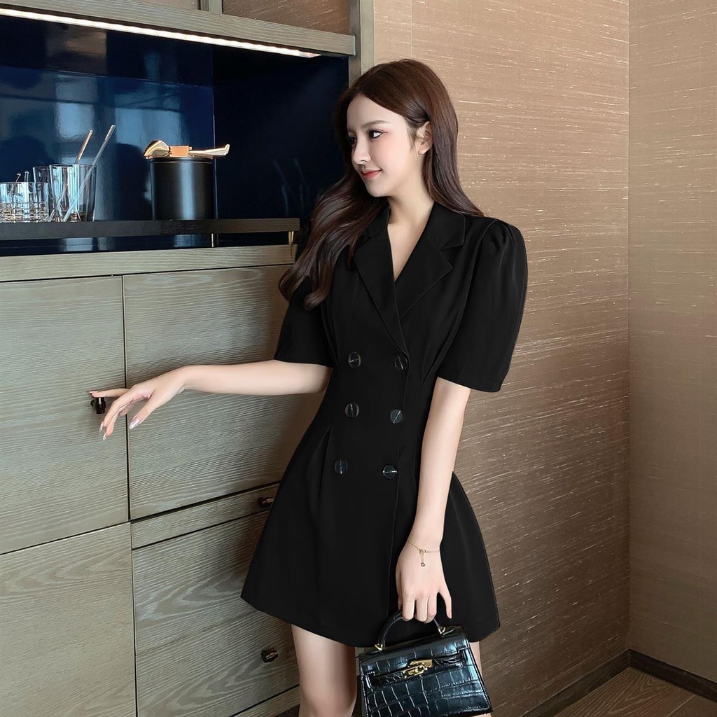 COZOK Đầm Ôm Cổ Bẻ Phong Cách Hàn Quốc Thời Trang Cho Nữ