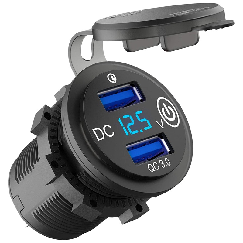 Ổ cắm USB 12V, Sạc nhanh 3.0 Bộ sạc ô tô USB kép với công tắc tiếp điểm và vôn kế cho xe tải ô tô 12V '24V
