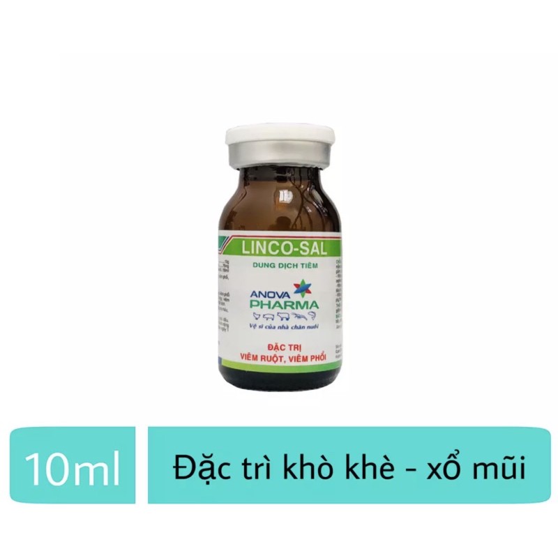 Linco-sal 10ml tri viêm phổi, CRD, viêm ruột trên vật nuôi.