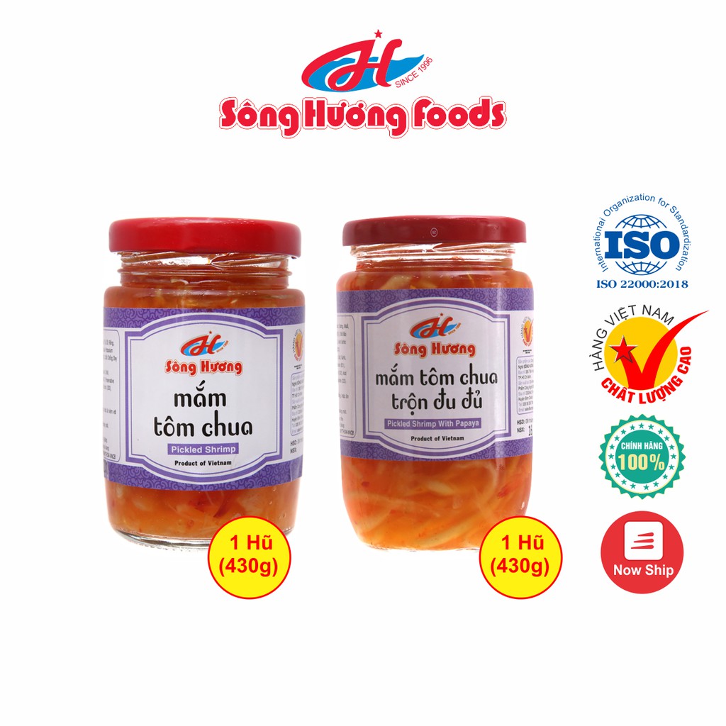 Combo 1 Hũ Mắm Tôm Chua 430g + 1 Hũ Mắm Tôm Chua Trộn Đu Đủ 430g Sông Hương Foods