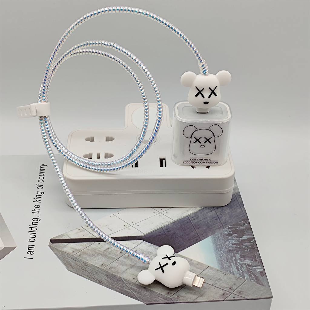 Bộ 4 Món Vỏ Silicon Chống Sốc Hình Gấu Hoạt Hình Dễ Thương Bảo Vệ Cáp Sạc Dữ Liệu Cho Apple iphone 18W/20w