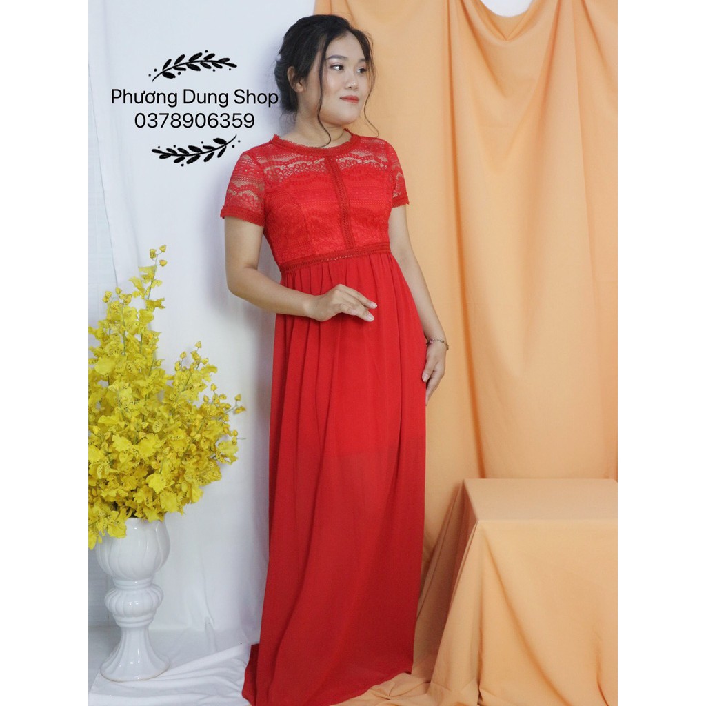 Đầm Maxi Ren Tay Ngắn Xinh Xắn