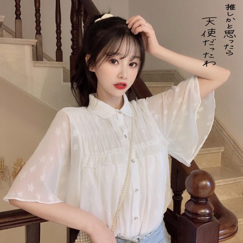 Áo sơ mi BH vải voan tay ngắn xinh xắn thời trang cho nữ