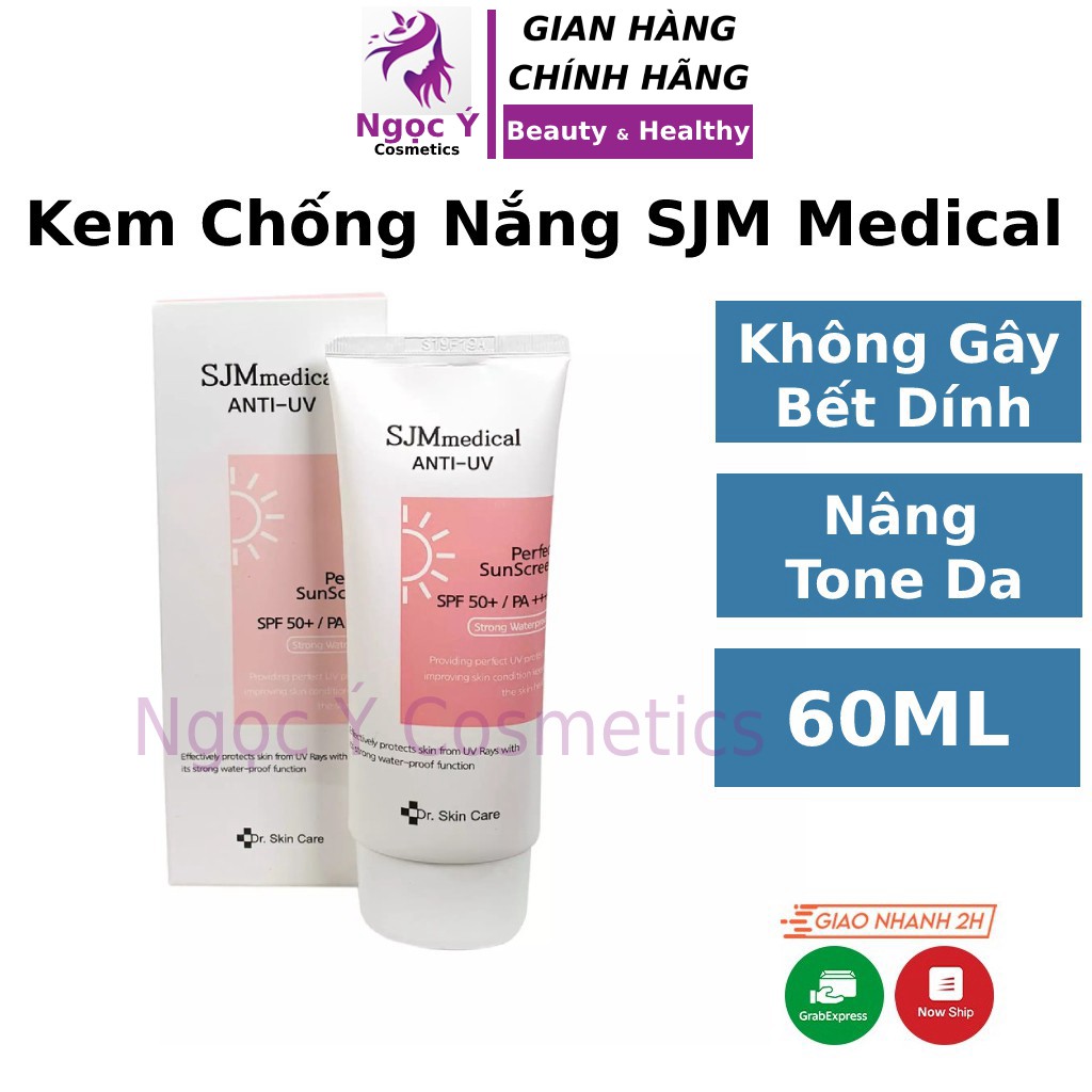 Kem chống nắng SJM Medical Anti UV 50SPF Cho da dầu mụn nhạy cảm khô hỗn hợp hóa học vật lý nâng tone Ngọc Ý Cosmetics