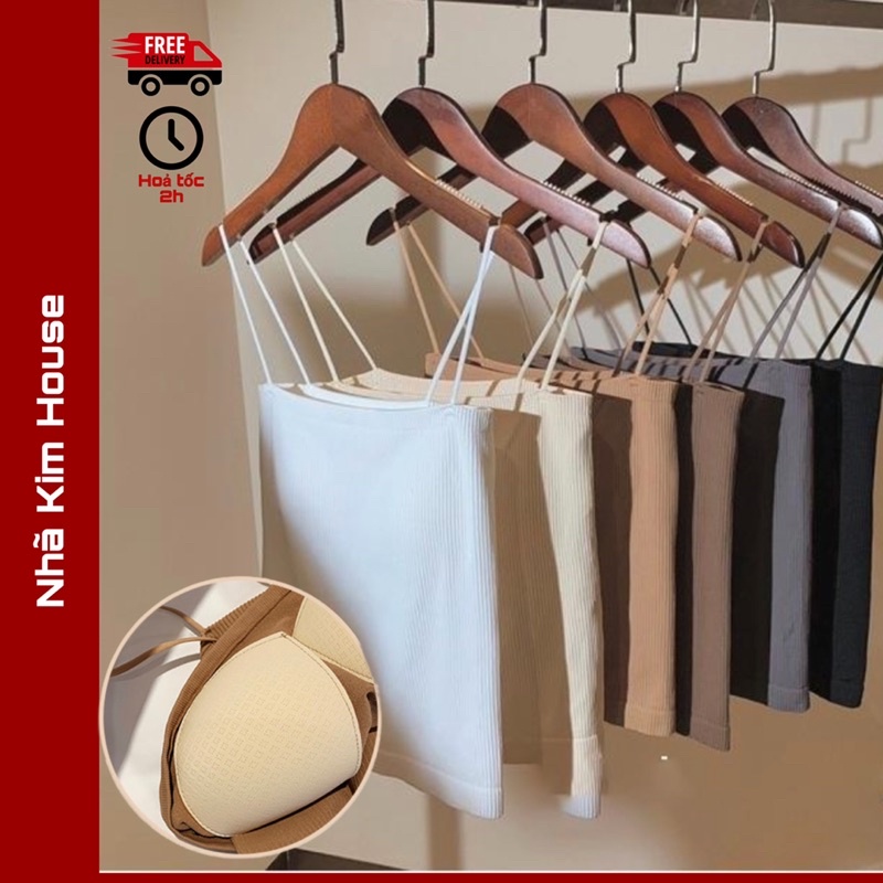 Áo hai dây bra có mút ngực dây nhỏ sợi bún màu pastel co dãn