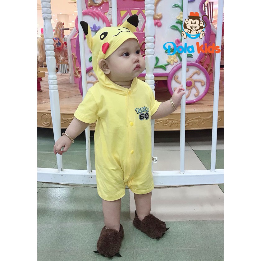 Quần áo trẻ em, trẻ sơ sinh hình thú Pikachu vải cotton ngắn tay cho bé 4 - 15 kg