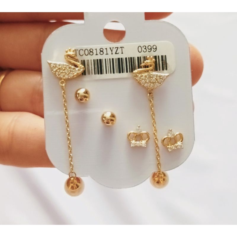 Set 3 đôi bông tai  thiên nga, hạt châu, vương miện